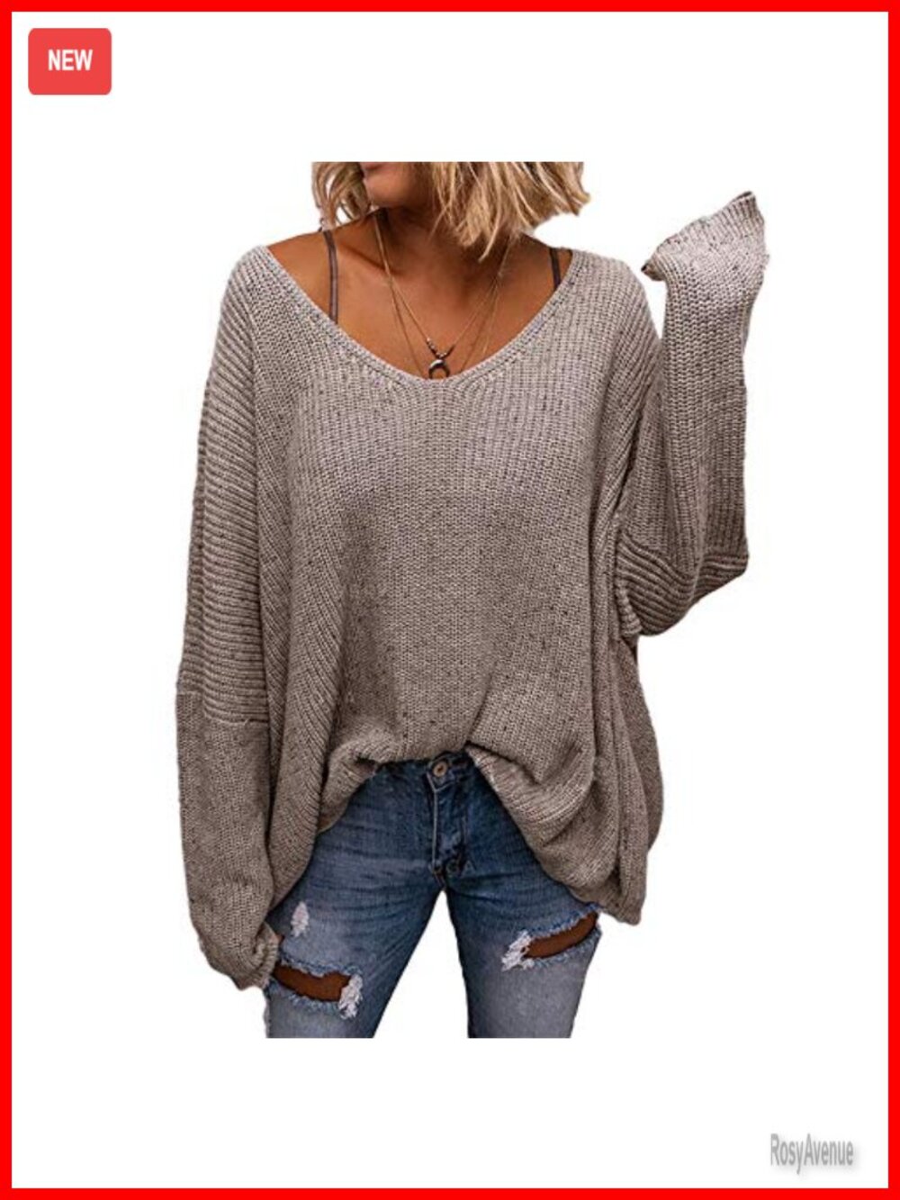 V Neck Long Sleeve Knit Loose Oversized Pullover Sweater Top Acrylic Cotton